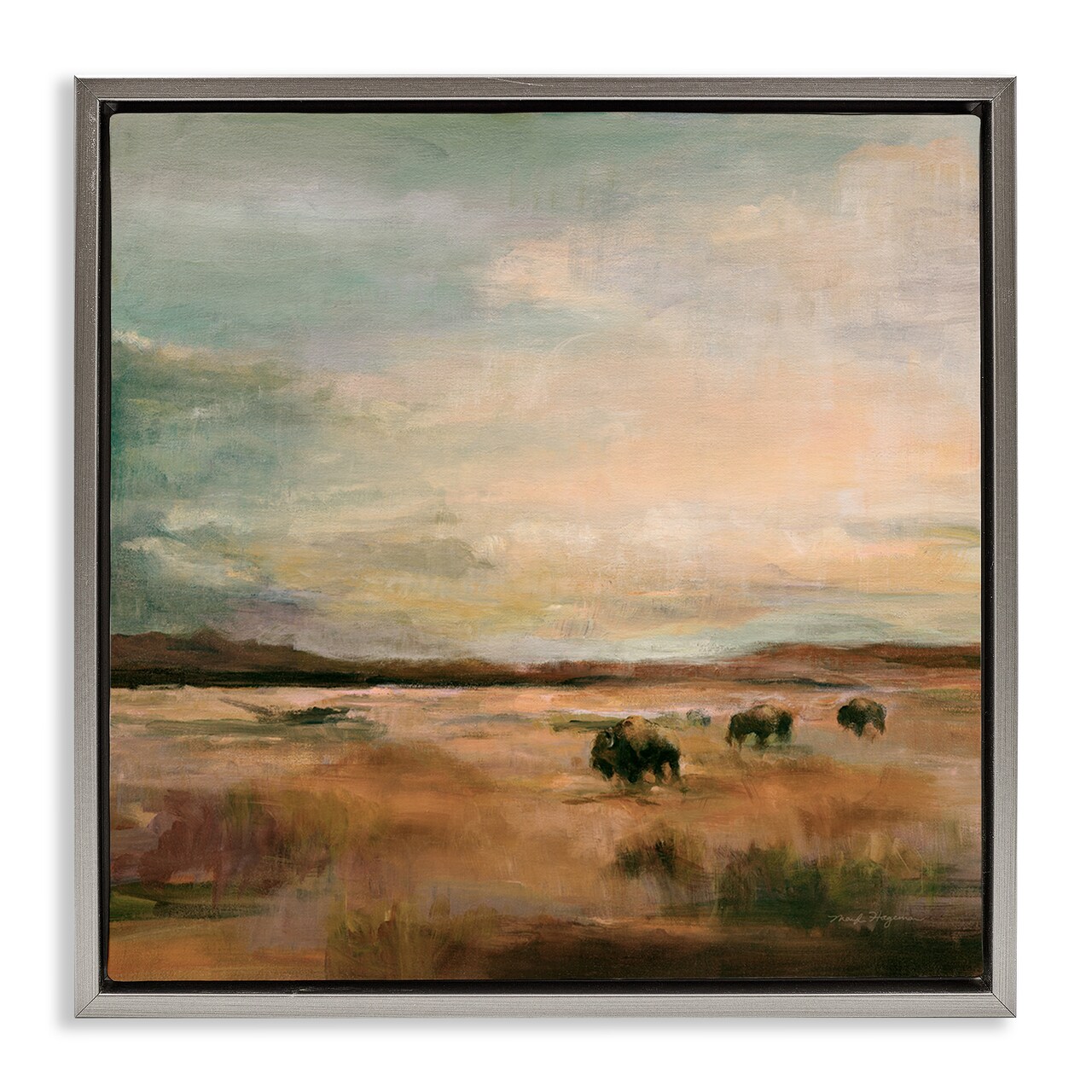Stupell Industries Buffalo Under Big Sky Framed Floater Canvas Wall Art Design by Marilyn Hageman